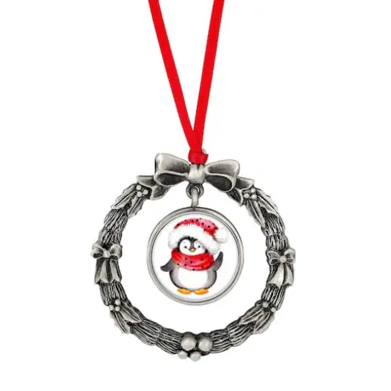 Wreath Ornament With Colorized Quarter Penguin Coin {1}