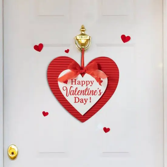 Glitzhome&reg; 13.5" Valentine's Wooden Heart Door Hanger {4}