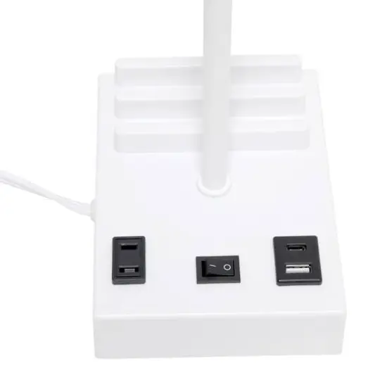 Simple Designs 15.3" Table Lamp with 2 USB Ports & Charging Outlet White Base/Beige Shade {14}