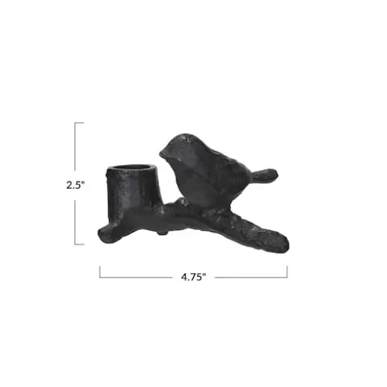 Hello Honey® 4.75" Black Cast Metal Taper Candleholder with Bird on Branch {5}