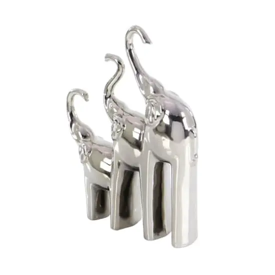 14" Silver Ceramic Contemporary Elephant Sculpture {4}