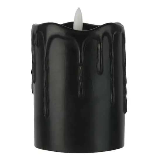 3" x 4" Black Dripping LED Wax Pillar Candle by Ashland&reg; {1}