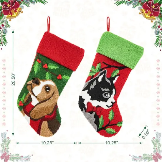 Glitzhome&reg; 20.5" Dog & Cat Hooked Stocking Set {9}