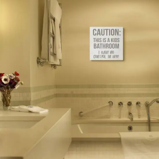 Stupell Industries Caution Kid's Bathroom Phrase Canvas Wall Art {3}