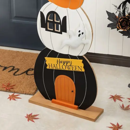Glitzhome® 35"H Halloween Wooden Pumpkin Haunted House Porch Decor {6}