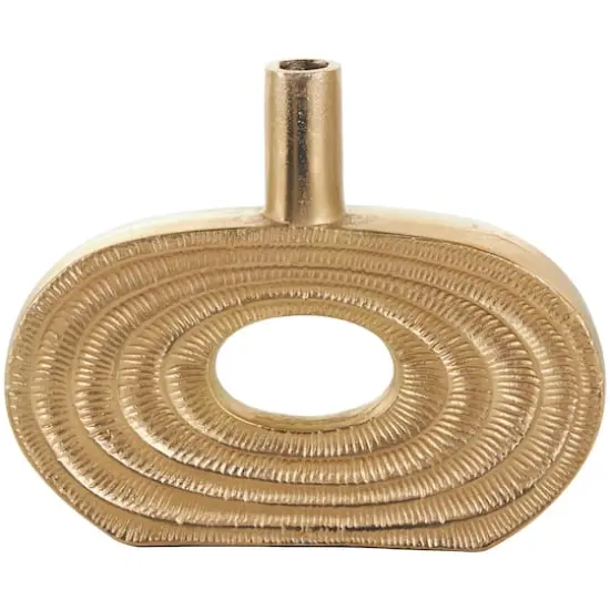 10" Gold Aluminum Geometric Circular Vase with Linear Etchings {4}