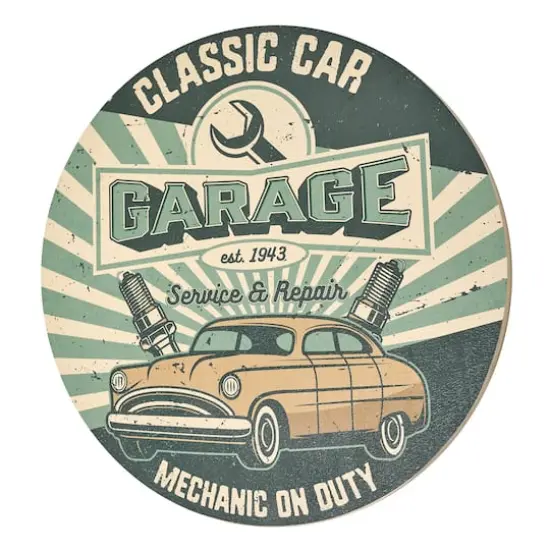 American Art Decor Classic Car Garage Round MDF Wall Plaque - 20" x 20" x 0.35" {1}