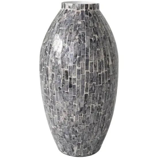 15" Gray Mother of Pearl Handmade Mosaic Inspired Vase {4}