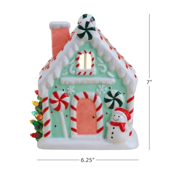 7" Teal Nostalgic Ceramic Lit Gingerbread House {4}