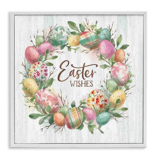Stupell Industries Easter Wishes Wreath Framed Giclee Art White {1}