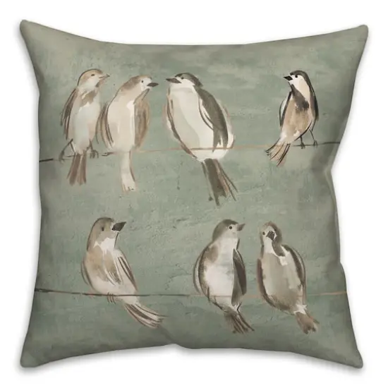 Birds On A Wire Sage 18" x 18" Indoor/Outdoor Pillow {1}