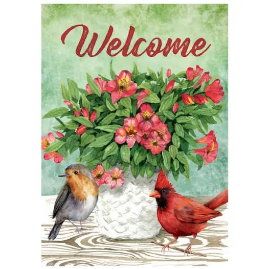 Welcome Cardinal Bird & Spring Bouquet Flag {1}