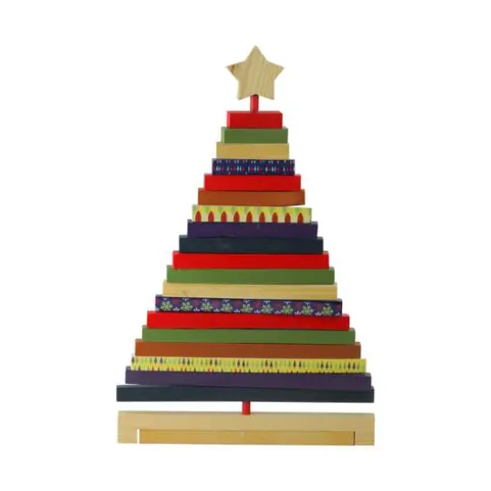 15.5" Beige & Red Adjustable Wooden Christmas Tree Tabletop Décor {3}