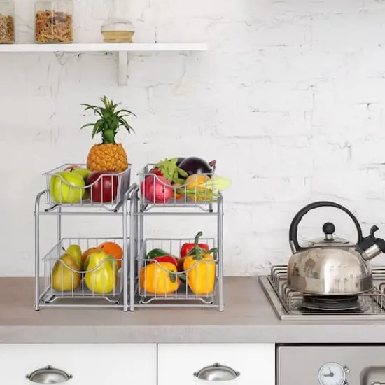 NEX&trade; Silver Stackable 2-Tier Cabinet Organizer with Sliding Drawer Set {7}