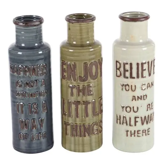 Brown Ceramic Farmhouse Vase Set {5}