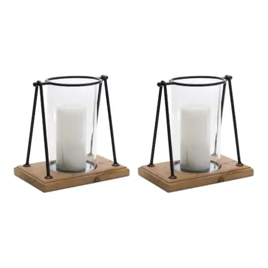 10" Modern Framed Candle Holder with Wood Base Set {3}