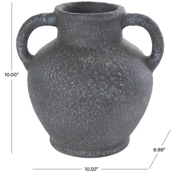 10.5" Black Ceramic Textured Whitewashed Vase with Handles {8}