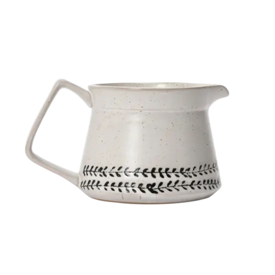 Hello Honey® 16oz. White & Black Debossed Pattern Reactive Glaze Stoneware Creamer {5}