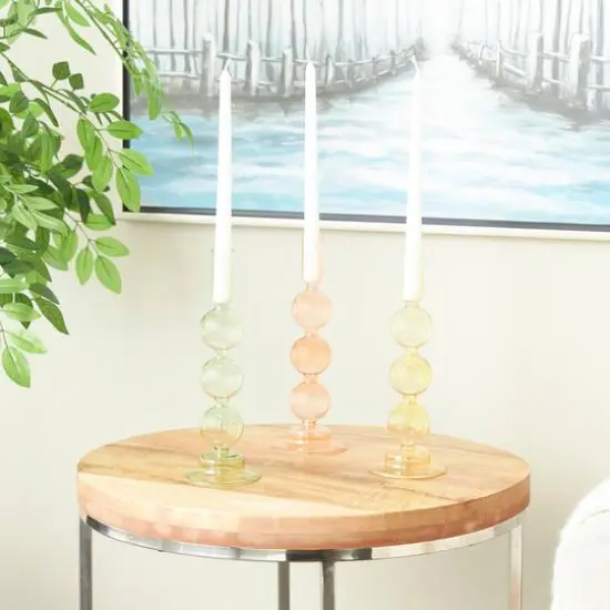 10" Multicolor Glass Triple Bubble Taper Candle Holder Set, 3ct. {3}