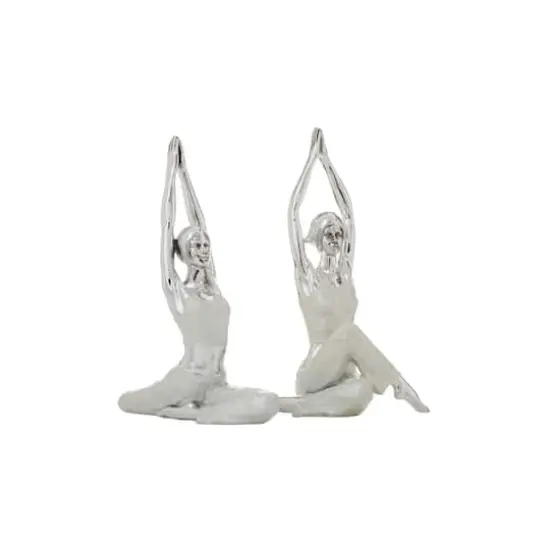 Set of 2 Silver Polystone Glam Yoga Sculpture, 7" x 16" {3}