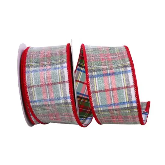 JAM Paper 2.5" x 10yd. Frosted Wired Steward's Dupioni Plaid Ribbon {1}