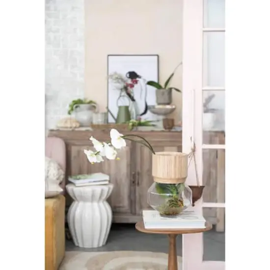 Hello Honey&reg; 12" Natural Glass Vase with Removable Acacia Wood Collar {3}