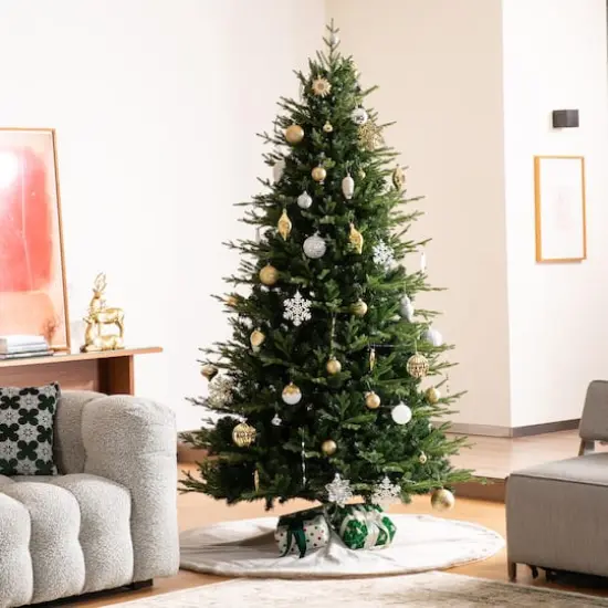 Glitzhome&reg; 60" Milk Coffee Reversible Faux Rabbit Fur/Korean Fleece Christmas Tree Skirt {5}