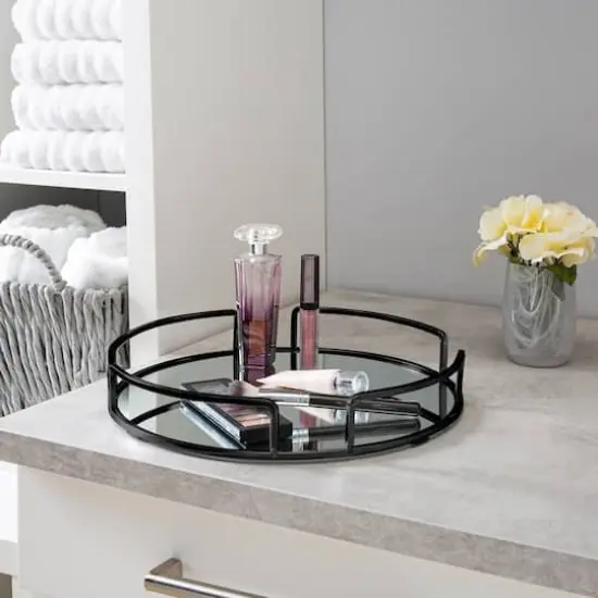 Home Details Matte Black Modern Round Design Mirror Vanity Tray {4}