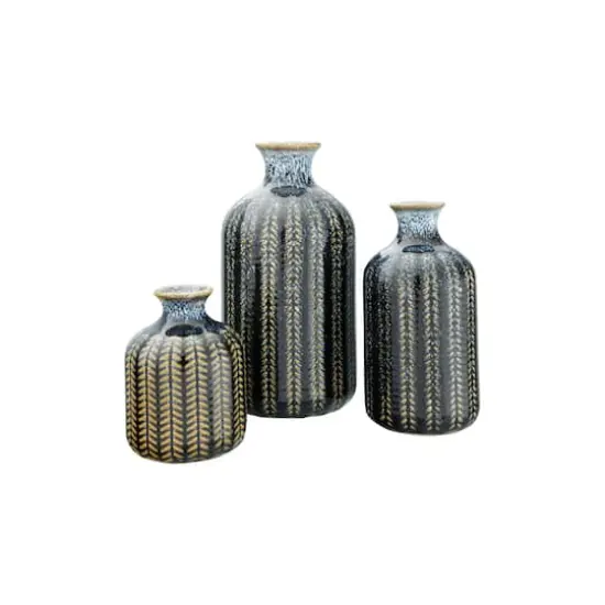 Hello Honey&reg; Embossed Stoneware Vase with Reactive Glaze Finish Set {3}