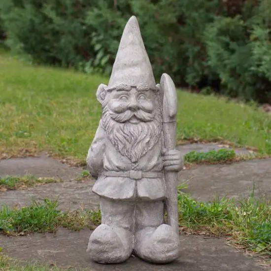 18.5" Gray Gardener Gnome with Shovel Outdoor Garden Statue {3}