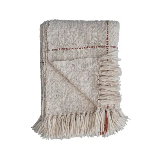 Hello Honey® Natural & Brown Grid Pattern Throw Blanket with Fringe {8}