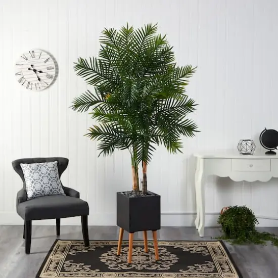 70" Areca Palm Tree in Black Planter with Stand {4}