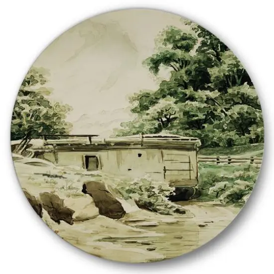 Designart - Cabin In The Mountains - Cabin & Lodge Metal Circle Wall Art {2}