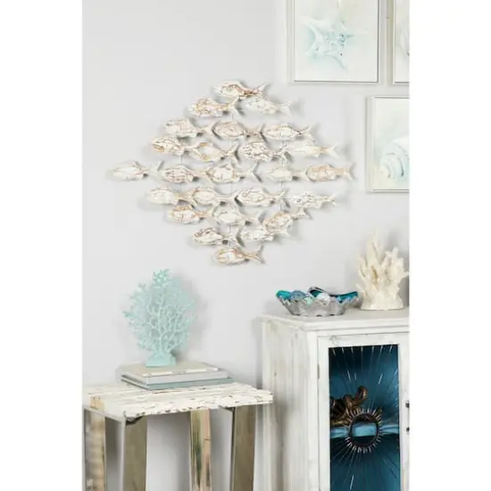 37" White Wood Fish Coastal Wall Decor {10}