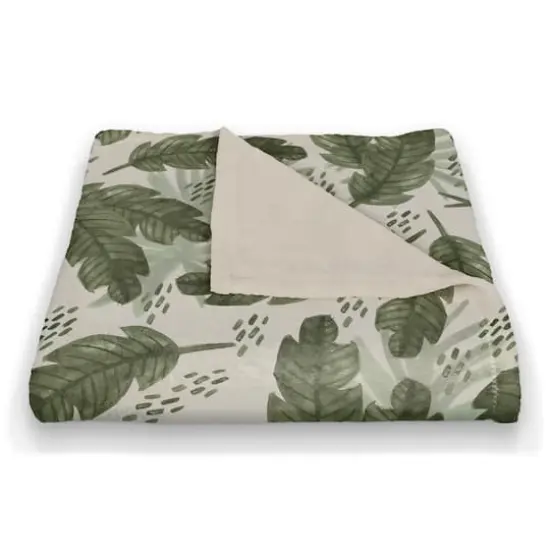 Tropical Leaves Pattern 50" x 60" Coral Fleece Blanket {3}
