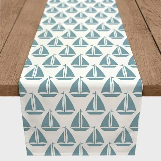 Sailboats Indoor/Outdoor Table Runner Light Blue on White {4}