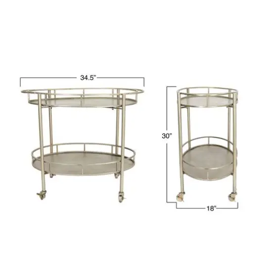 Hello Honey&reg; 30" Beige 2-Tier Metal Bar Cart With Locking Caster Wheels {10}