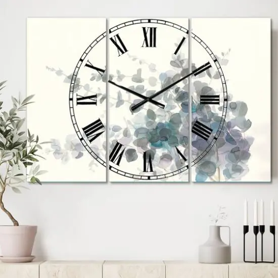 Designart Gray Watercolor Flower II Traditional 3 Panel Wall Clock {3}