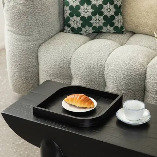 Glitzhome&reg; Black Leaf Shape Ash Wood Decorative Trays Set {7}