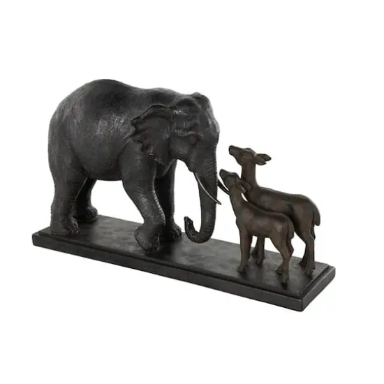 19.75" Black Elephant Walking Sculpture with Dark Brown Deer {4}