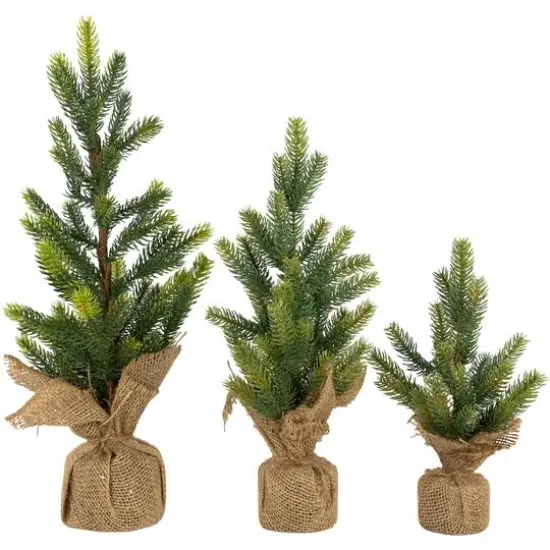 10.5", 15", & 18" Unlit Pine Artificial Christmas Tree with Burlap Base Set {1}