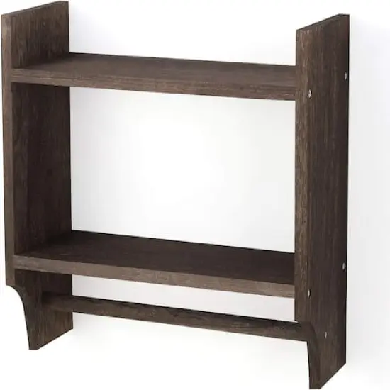 2-Tier Wood Wall Mounted Bathroom Shelf with Towel Rack Brown {7}