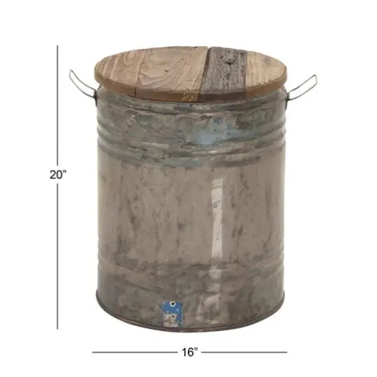 20" Gray Tin & Wood Farmhouse Stool Table {5}