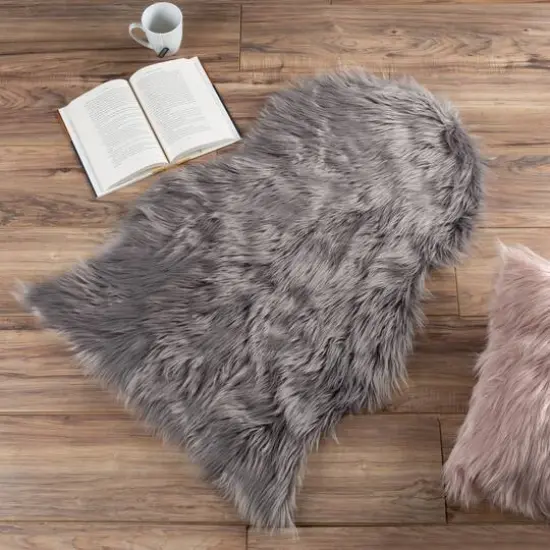 Hastings Home Faux Sheepskin Fur Rug, 2ft. x 3ft. Gray {8}