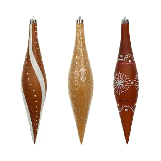6 Pack 7.7" Brown, White & Gold Glitter Shatterproof Teardrop Ornaments by Ashland&reg; {4}
