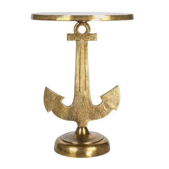 Hello Honey&reg; 19" Round Gold Nautical Accent Table with Anchor Base {5}