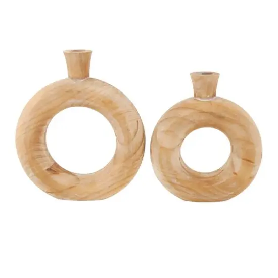 Natural Wood Circular Vase with Cutout Center Set {7}