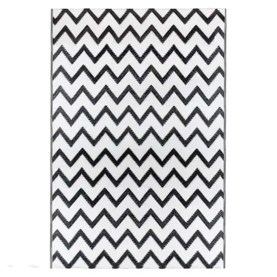 Black & White Chevron Rectangular Outdoor Area Rug, 4ft. x 6ft. {1}
