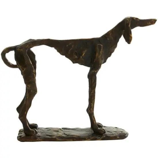 14" Bronze Polystone Distressed Slim Frame Dog Sculpture with Gold Accents {8}
