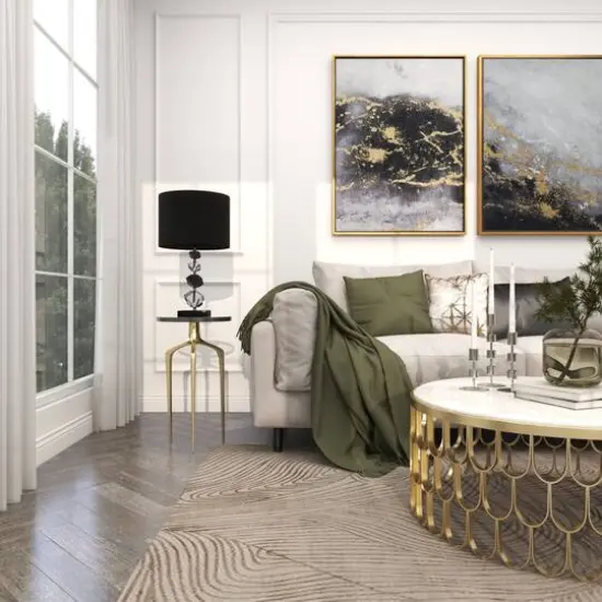 22" Accent Table with Textured Glass Tabletop Gold {8}